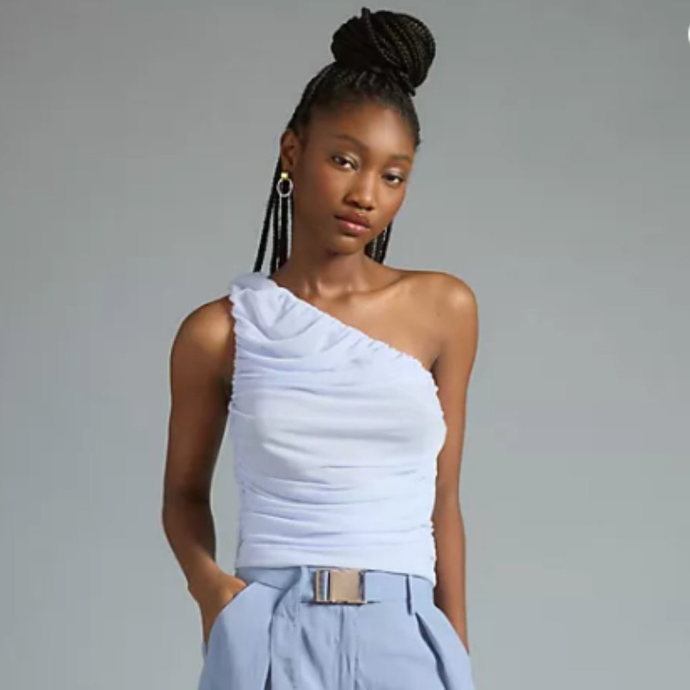 By Anthropologie One-Shoulder Ruched Crop Top